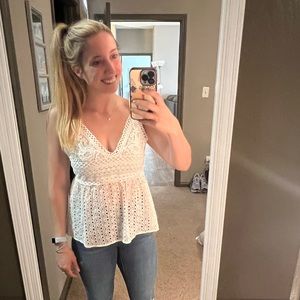 White Eyelet Lace Babydoll Tie Top